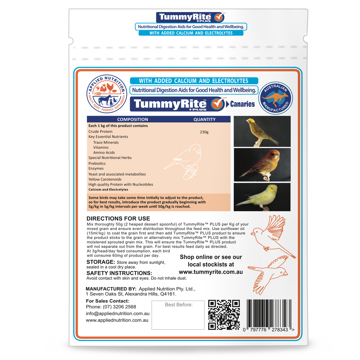 TummyRite Plus with Calcium + Electrolytes for Canaries