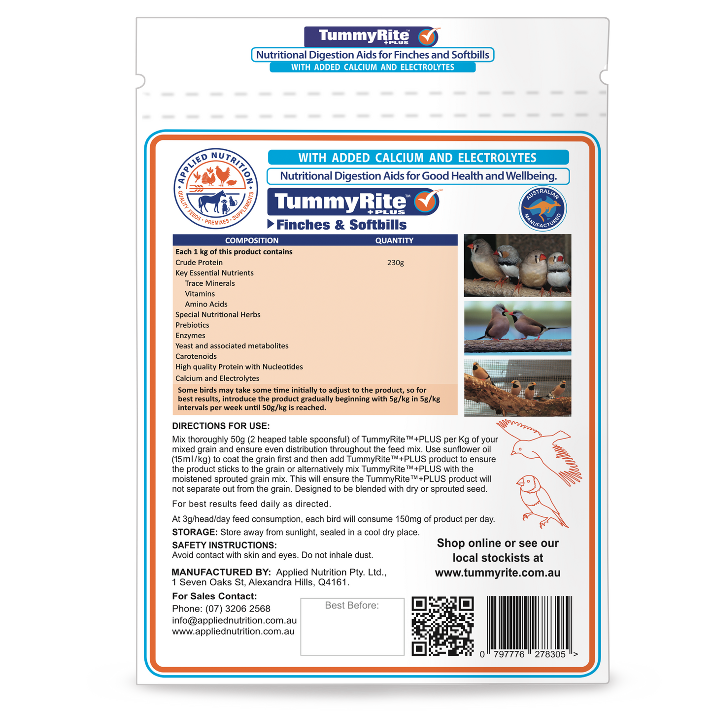 TummyRite Plus with Calcium + Electrolytes for Finches & Softbills