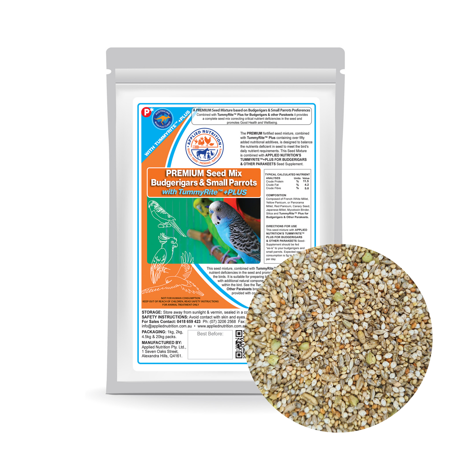 PREMIUM Budgerigar and other Parakeets Seed Mix with TummyRite™ Pl